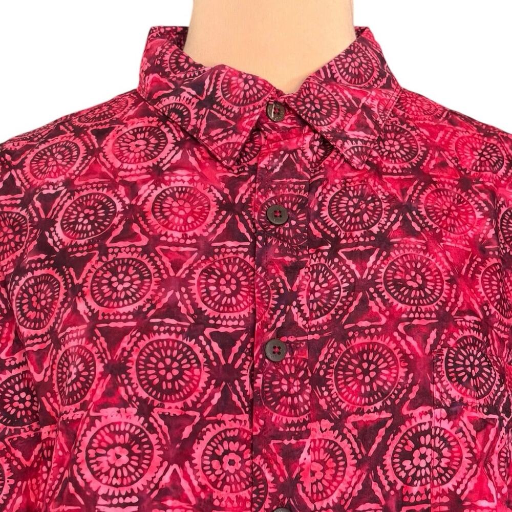 Pete Huntington Bali Pink Batik Button Front Shirt 3XL Cotton Boho Beach Resort
